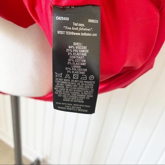 NWT Ted Baker Red Peplum Zip Front Career Dress Size 12 - Picture 9 of 11